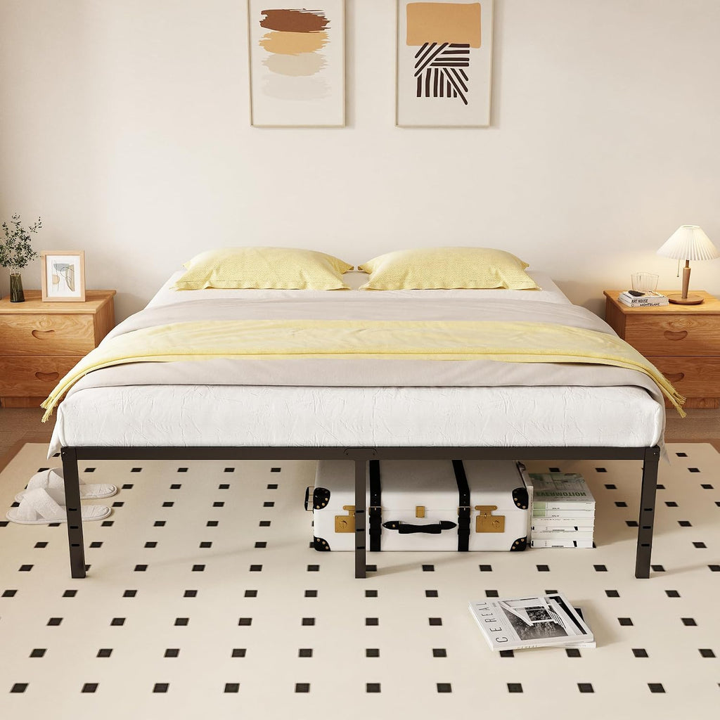 King 14 Inch Metal Platform Bed Frame,Heavy Duty,Metal,No Box Spring Needed,Underbed Storage,Easy Assembly,Noise Free,Minimalism,Non-Slip,Bedroom,Kids,Boys,Girls,Black