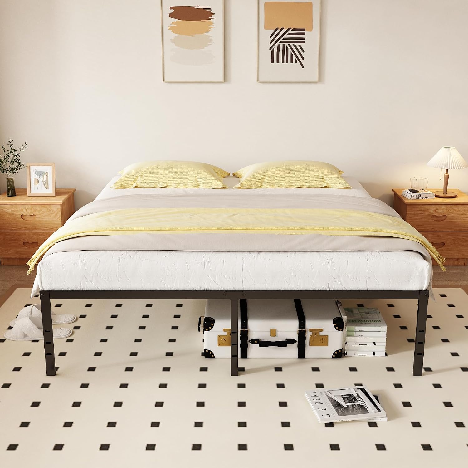 King 14 Inch Metal Platform Bed Frame,Heavy Duty,Metal,No Box Spring Needed,Underbed Storage,Easy Assembly,Noise Free,Minimalism,Non-Slip,Bedroom,Kids,Boys,Girls,Black
