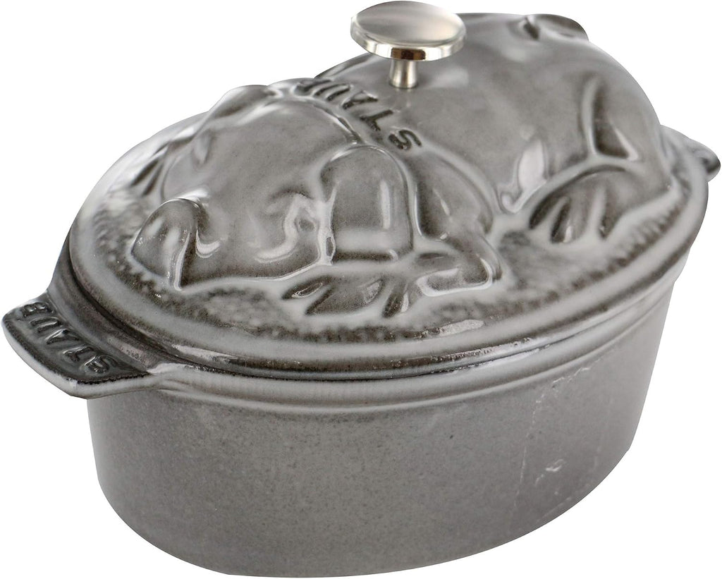 Staub Cast Iron 1-qt Pig Cocotte - Graphite Grey, Made in France