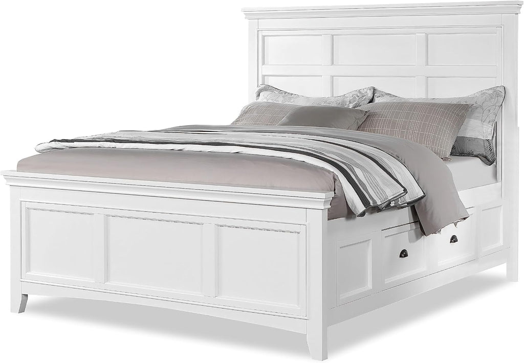 Furniture of America Zinnia Transitional Storage Wood 5-Piece Bedroom Set, Bed, Dresser, Mirror and 2 Nightstands, Twin, White