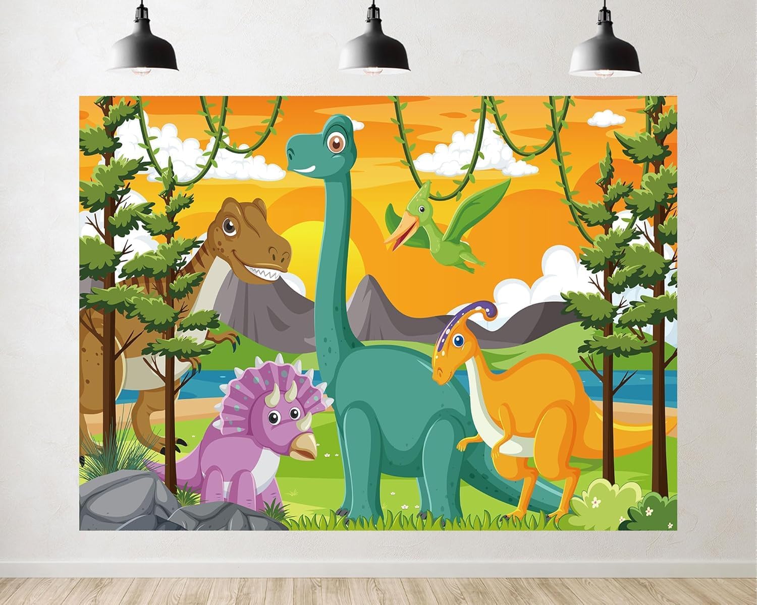 Trykid 20x10ft Dinosaur Backdrop Cartoon Dino Park Jungle Photography Background for Kids Boy Girl Birthday Party Supplies Decoration Photoshoot Studio Props Fabric