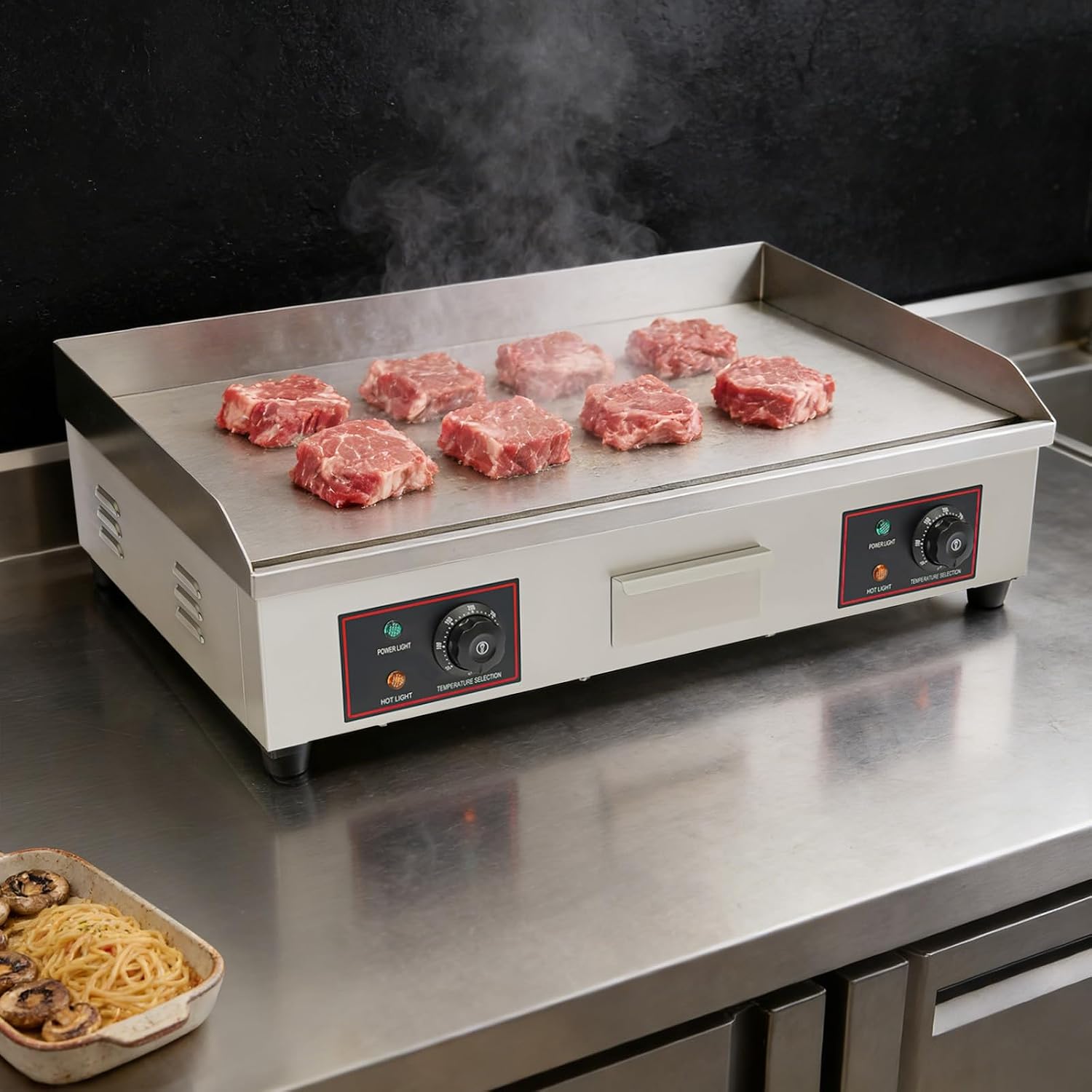 Electric Countertop Flat Top Griddle Food grade Stainless Steel Commercial Kitchen with Adjustable Temperature Control 122-572℉