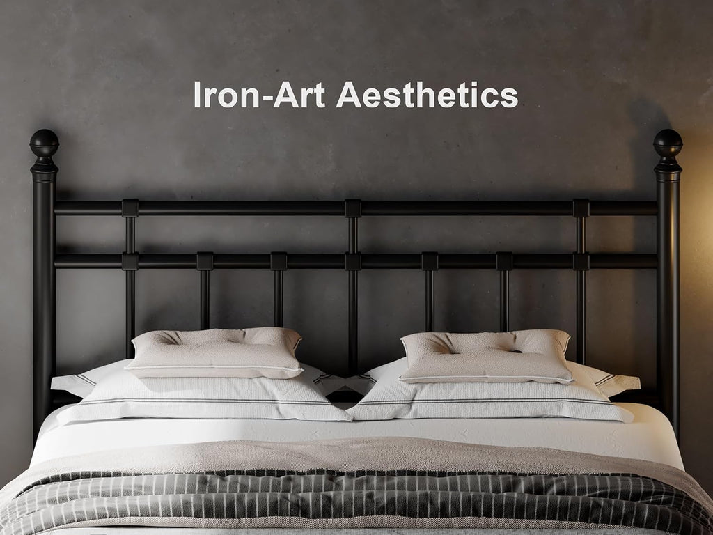 Feonase Full Size Metal Platform Bed Frame with Victorian Classic Iron-Art Headboard & Footboard, Heavy Duty Slats, 12' Under Bed Storage, No Box Spring Needed, Easy Assembly, Noise-Free, Black