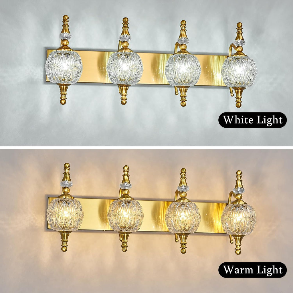 Modern Crystal Bathroom Vanity Lights Fixtures Over Mirror Gold Vintage 4-Lights 28 Inch Bathroom Light Fixtures Glass Crystal Vanity Lights