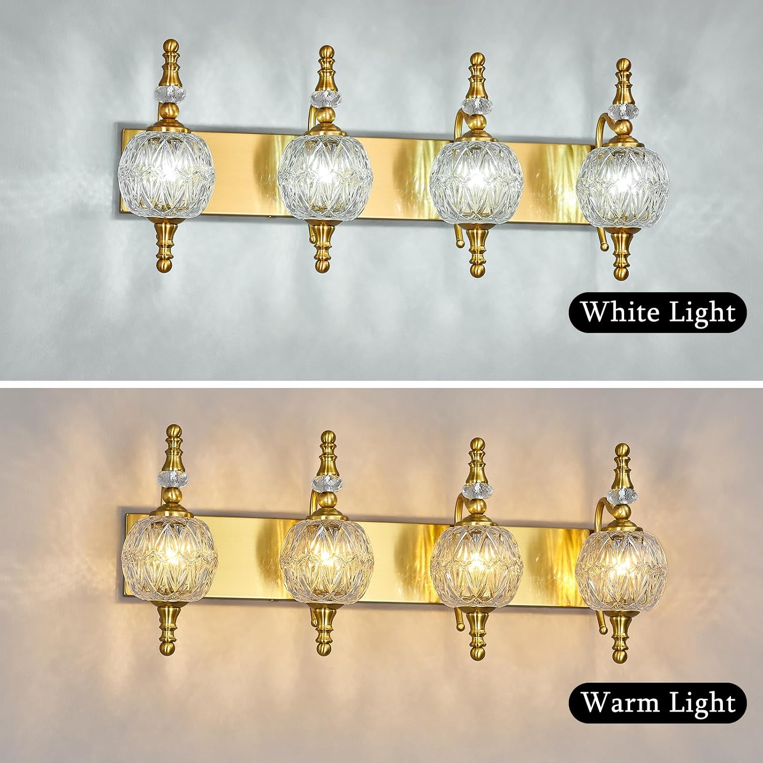 Modern Crystal Bathroom Vanity Lights Fixtures Over Mirror Gold Vintage 4-Lights 28 Inch Bathroom Light Fixtures Glass Crystal Vanity Lights