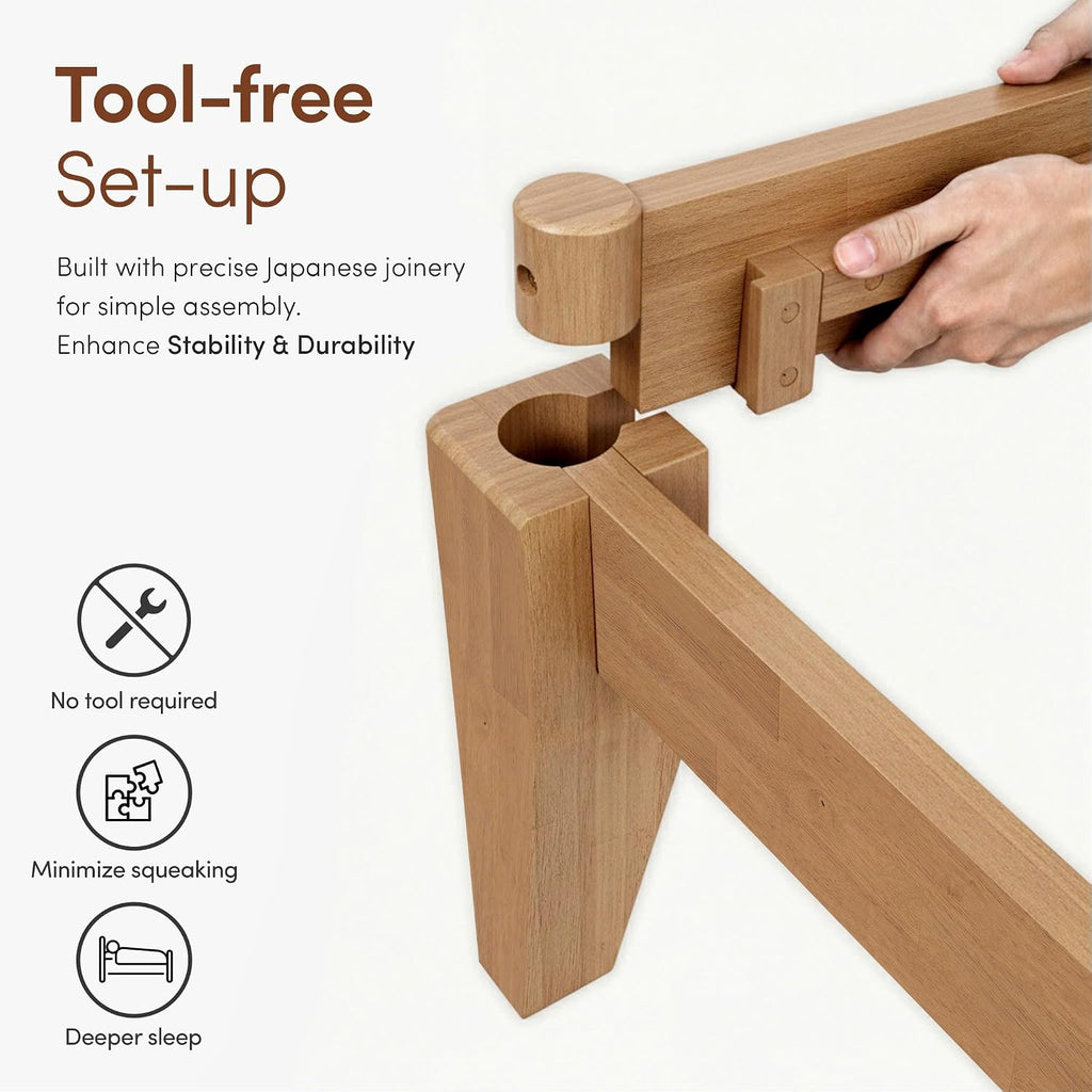Thor Premium Solid Wood Bed Frame Queen, Japanese Joinery Bed Frame with Wood Slat Support, Platform Bed, No Box Spring Needed, Easy Assembly, Minimalist & Modern Style (Light Brown)