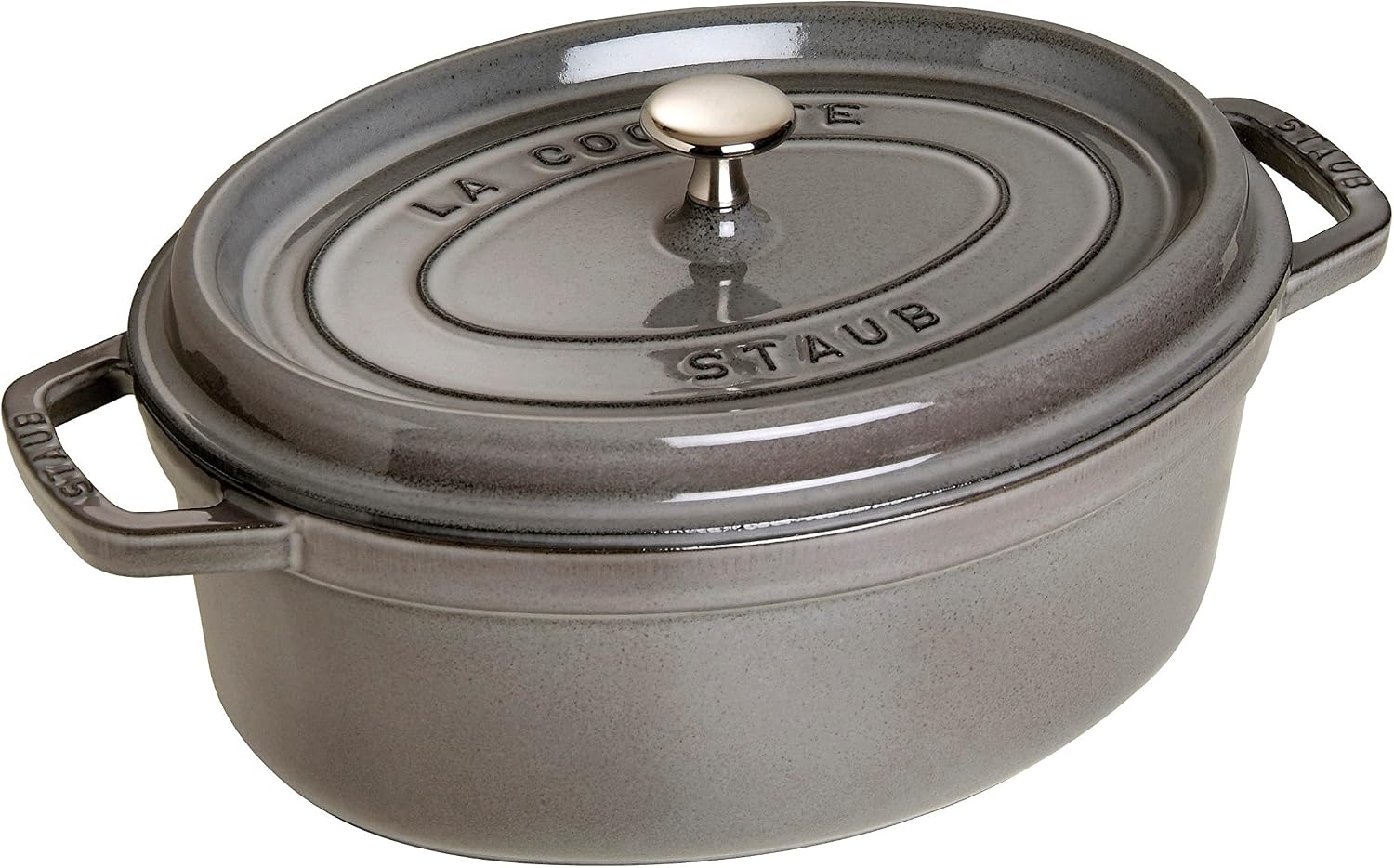 staub La Cocotte Oval 40509-324 Pico Cocotte Oval Gray 13.0 inches (33 cm) Large Two-Handed Cast Enameled Pot, Induction Compatible