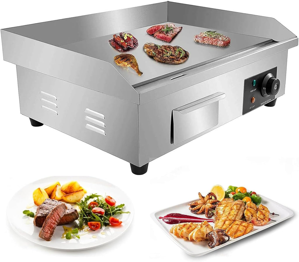 Commercial Electric Griddle 17 Inch Large Countertop Griddle Non-Stick Flat Top Grill Stainless Steel Teppanyaki Griddle with Adjustable Temperature 122℉-572℉ for Restaurant Use 2500W