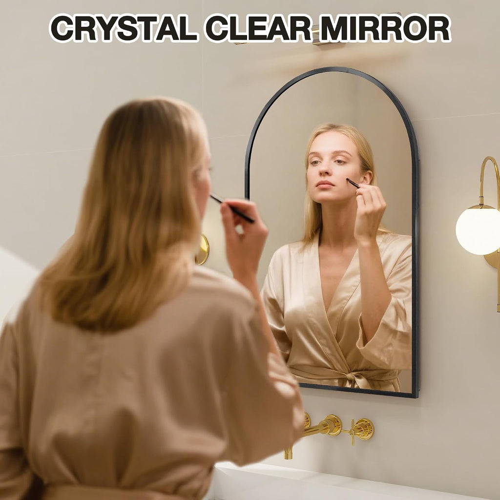 Arched Medicine Cabinet Mirror No Assembly Needed Bathroom Mirror with Storage Recessed or Surface Mount Options (Black, 31.5' L x 19.7' W)