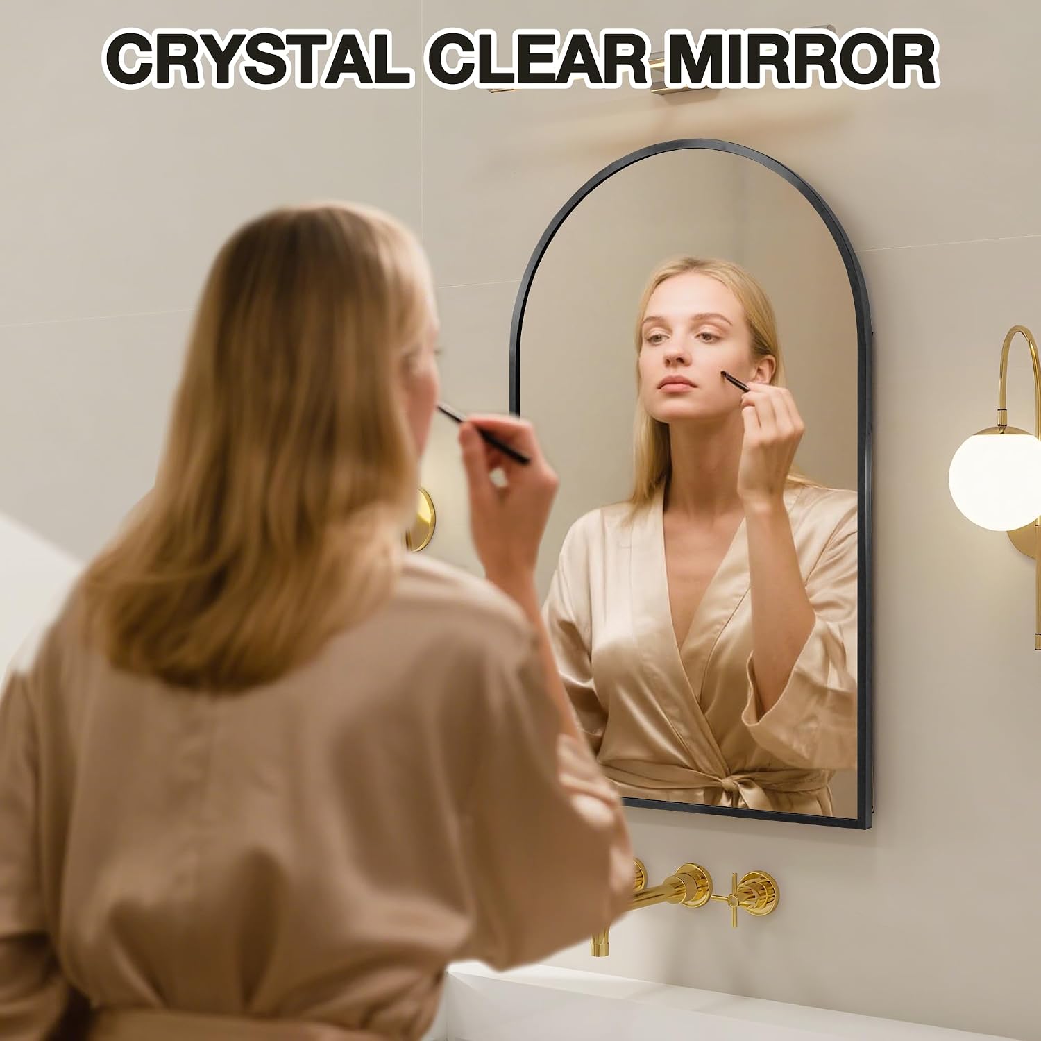 Arched Medicine Cabinet Mirror No Assembly Needed Bathroom Mirror with Storage Recessed or Surface Mount Options (Black, 31.5' L x 19.7' W)