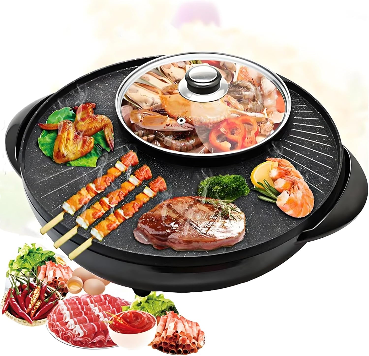 Electric Flat Top Grill, Electric Griddle, Flattop Grills Indoor Safely Washable, Suitable for Frying Grilling Stir Frying(Black,42 * 35 * 17)