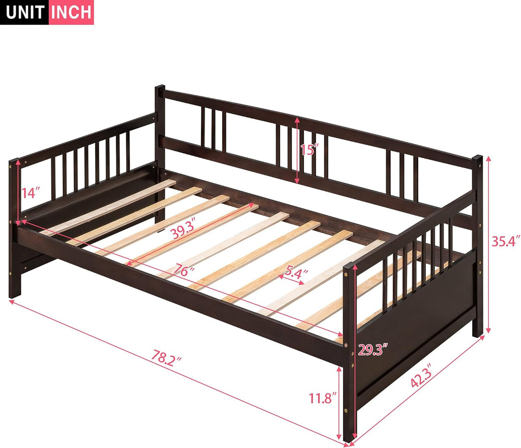 Harper & Bright Designs Twin Size Daybed Frame, Solid Wood Day Bed Frame, Twin Sofa Bed for Living Room, Bedroom, No Box Spring Needed, Espresso Daybed