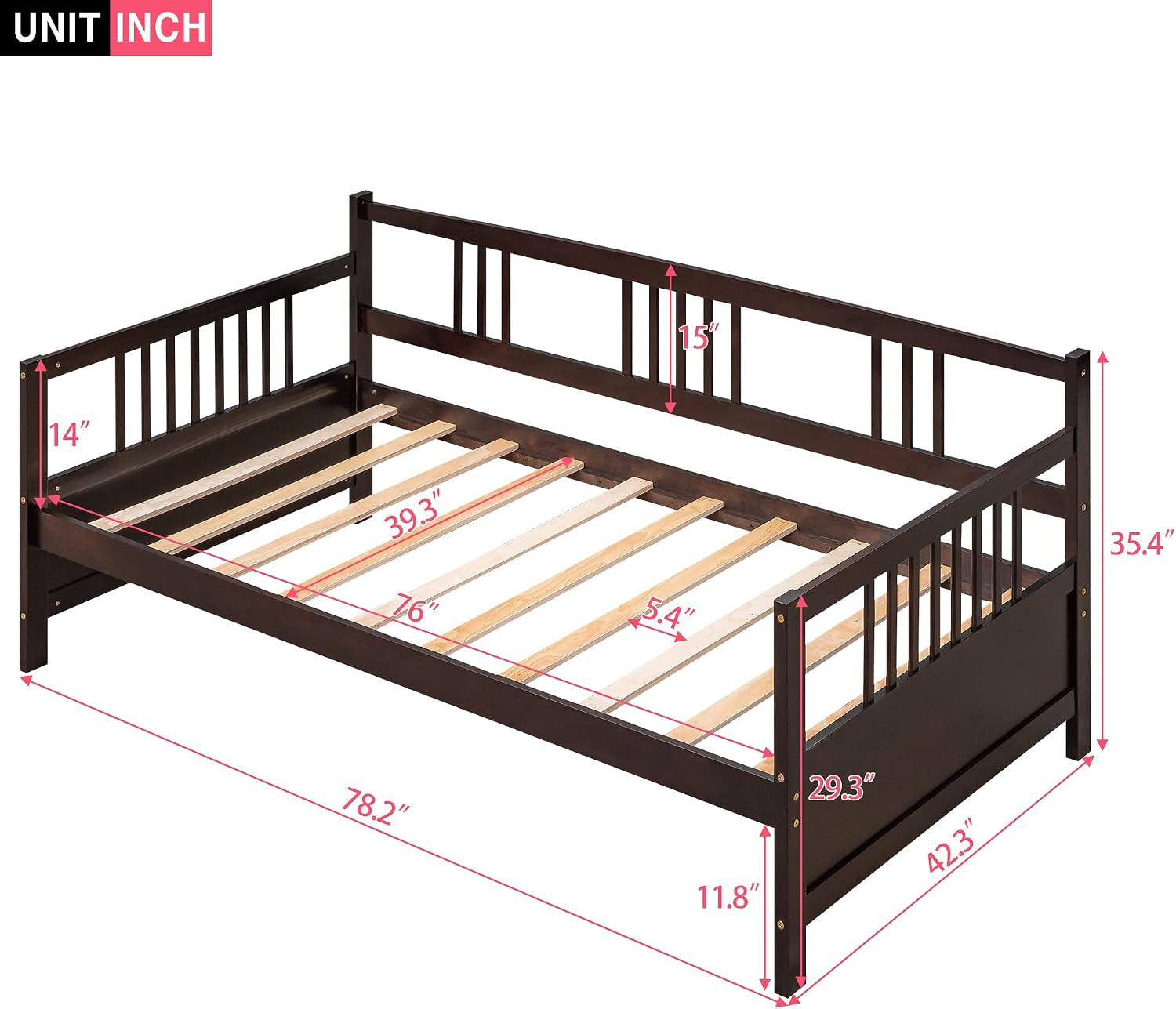 Harper & Bright Designs Twin Size Daybed Frame, Solid Wood Day Bed Frame, Twin Sofa Bed for Living Room, Bedroom, No Box Spring Needed, Espresso Daybed