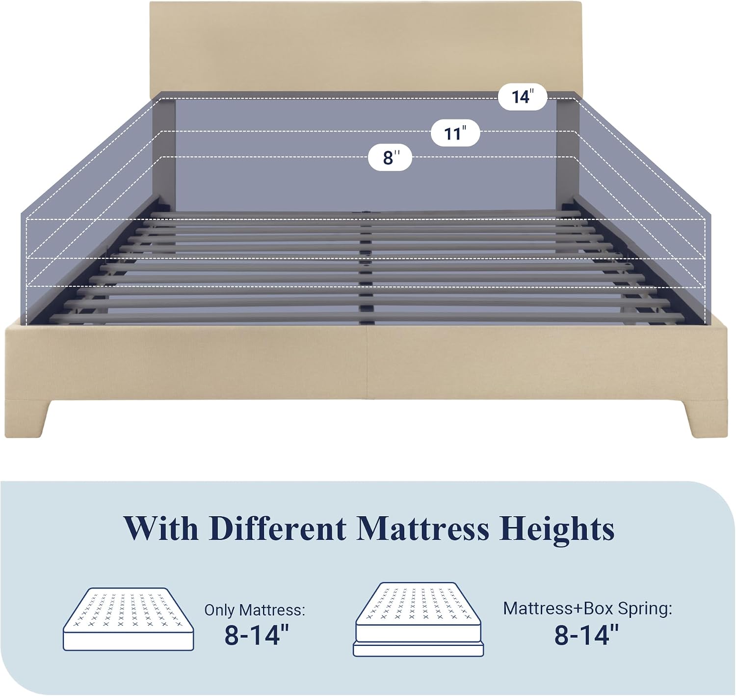 Allewie Full Size Bed Frame with Adjustable Headboard, Upholstered Platform Bed with Wood Slats, Heavy Duty Mattress Foundation, No Box Spring Needed, Noise-Free, Easy Assembly, Beige