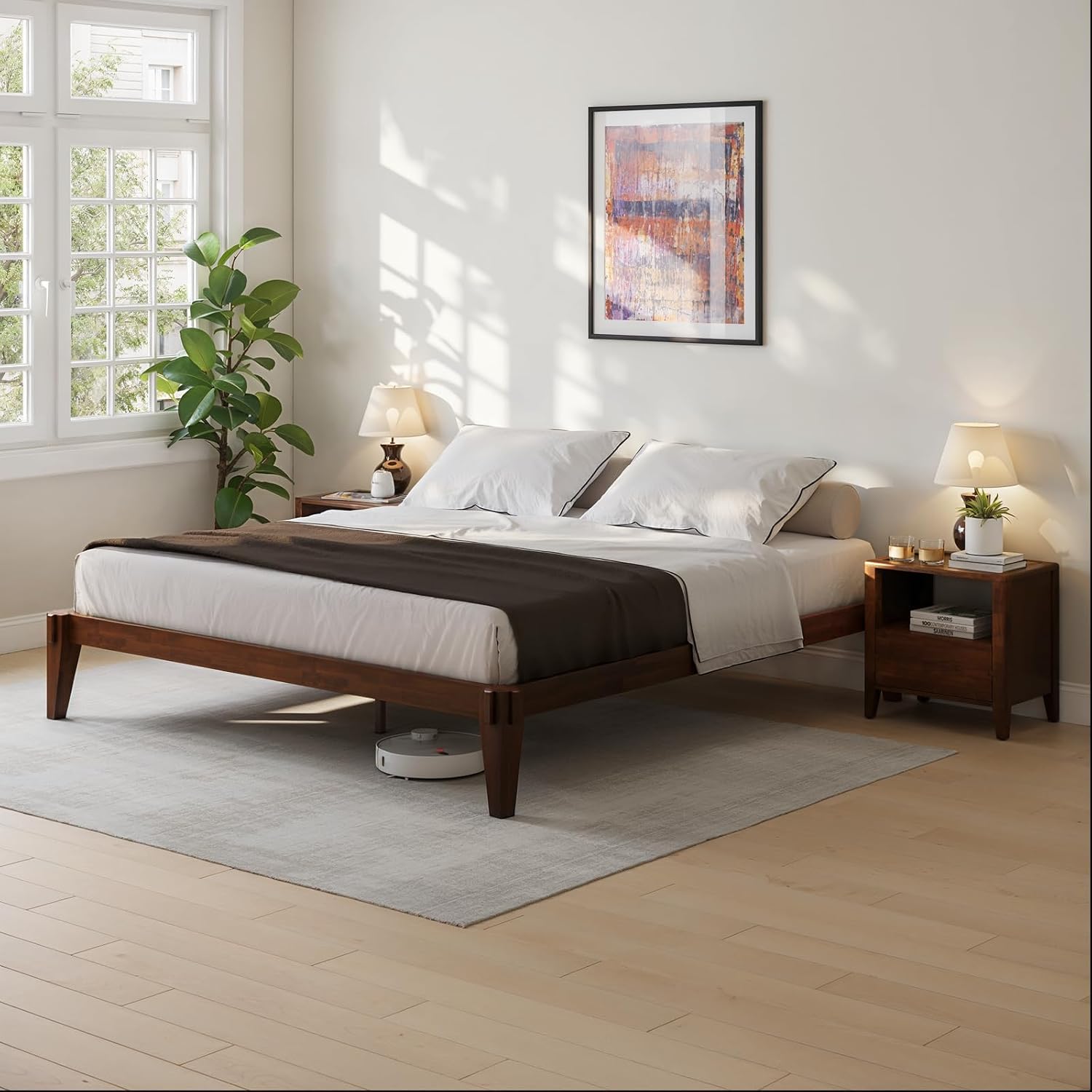 Bme Chalipa 14' King Bed Frame - Solid Wood Platform Bed - Japanese Joinery Bed Frame - Wood Slat Support - No Box Spring Needed - Easy Assembly - Minimalist & Modern Style, Walnut