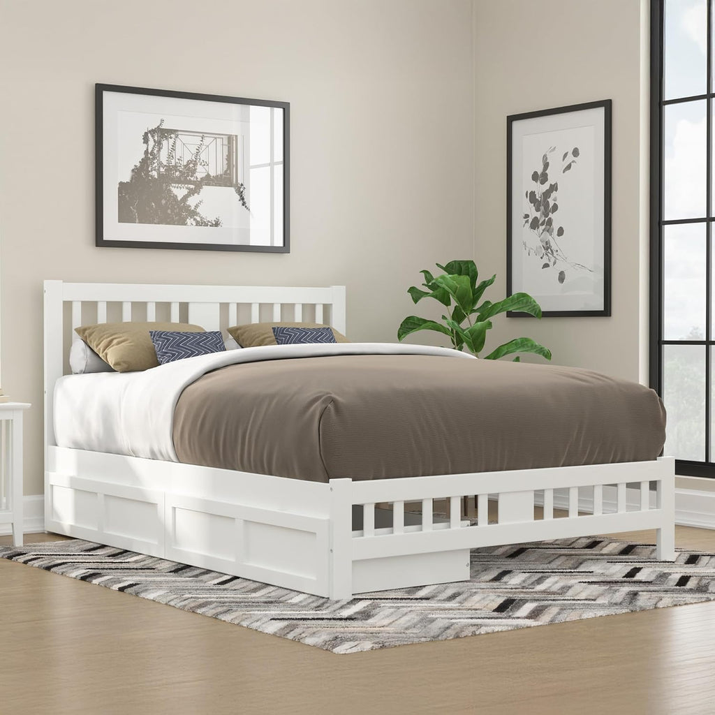 AFI, Tahoe Queen Platform Bed with Matching Footboard & Set of 2 Under-Bed Storage Drawers, White