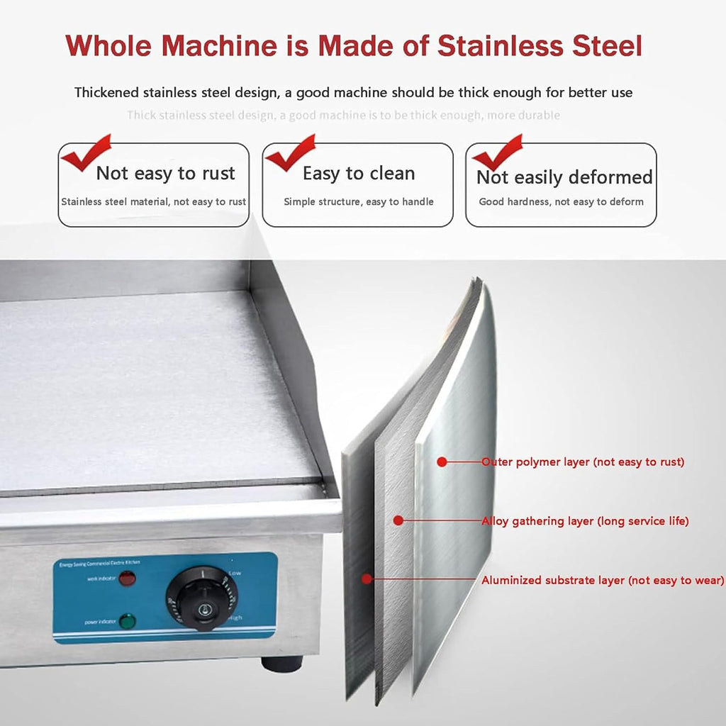 Commercial Griddle Electric Countertop Griddle Flat Top Grill Hot Plate BBQ Commercial Grill with Large Cooking Surface & Adjustable Temperature Control for Restaurant Grill & Kitchen,820