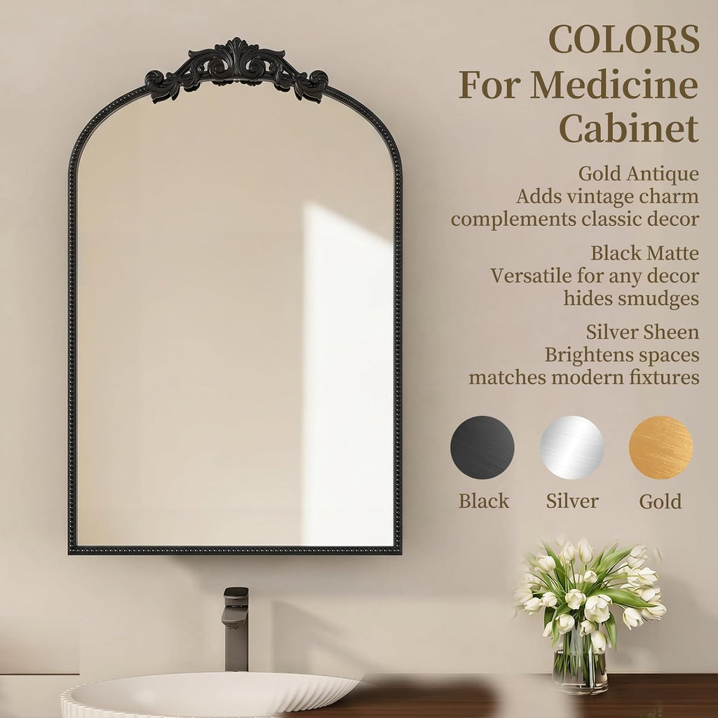 Bathroom Medicine Cabinet with Mirror, Sturdy, Durable & Easy Installation, Vintage Metal Frame (Black Beads, 16'x24')