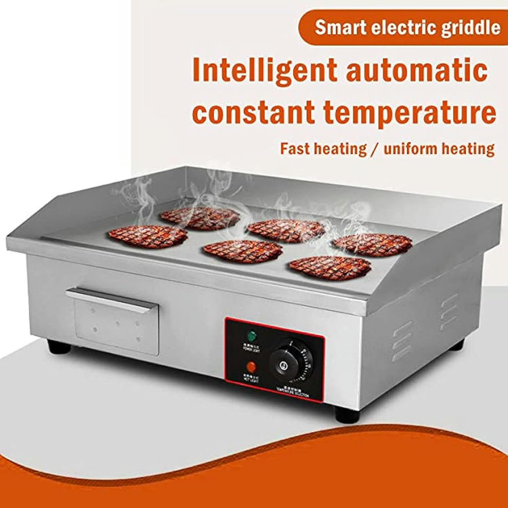 Commercial Electric Countertop Griddle Nonstick Stainless Steel Flat Top Grill Hot Plate BBQ, Adjustable Thermostatic Control, 21.6'x13.7'
