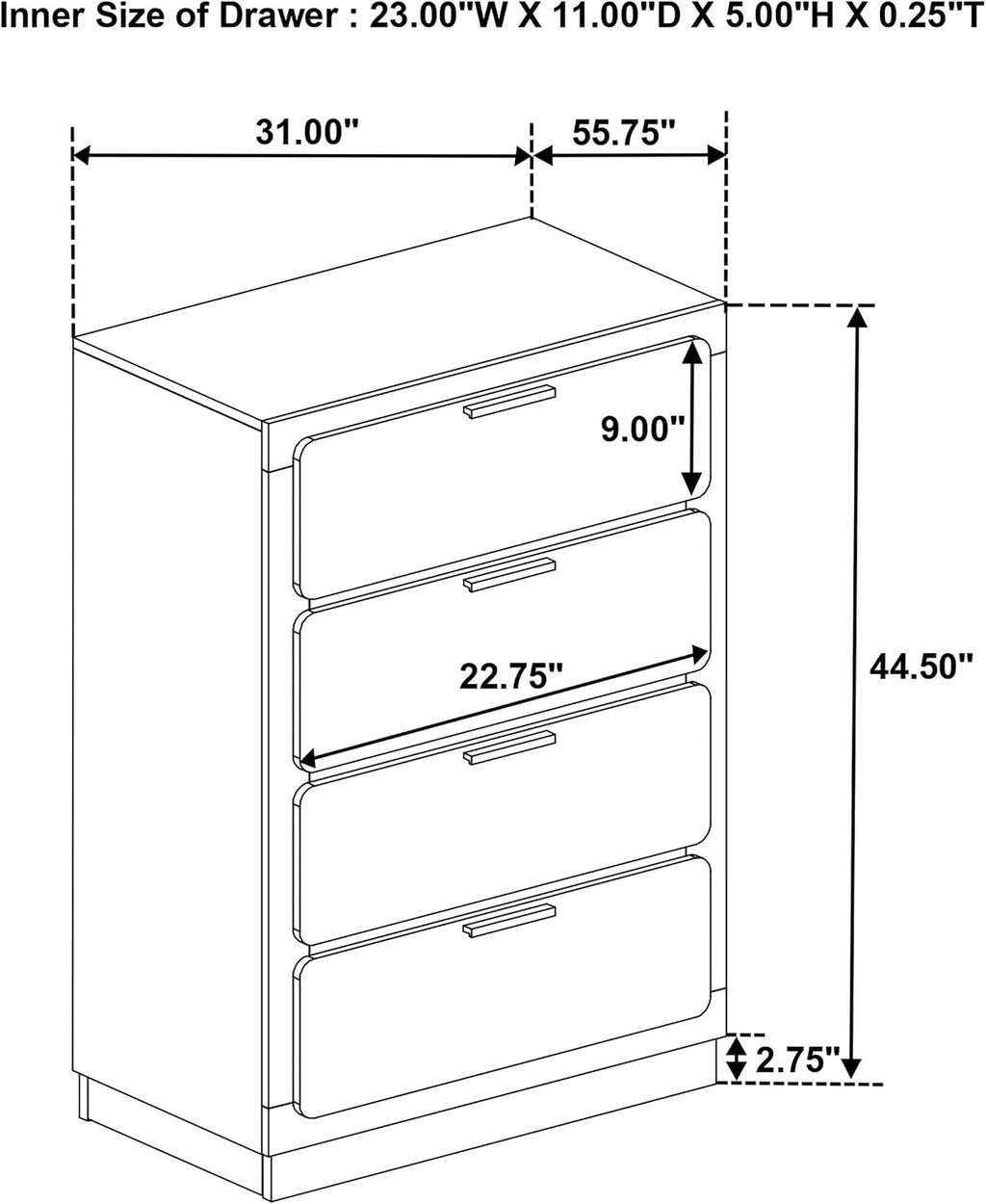 Coaster Home Furnishings Caraway Contemporary 5-Piece Bedroom Set Fabric Upholstered Eastern King Size LED Panel Bed Frame 55-inch Headboard White 224771KE-S5
