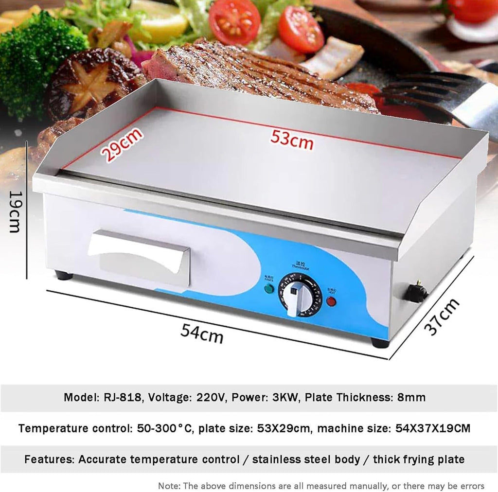 3000W 21Inch Commercial Electric Countertop Griddle Flat Top Grill Hot Plate BBQ Non-Stick Restaurant Teppanyaki Stainless Steel Grill Adjustable Thermostatic Control