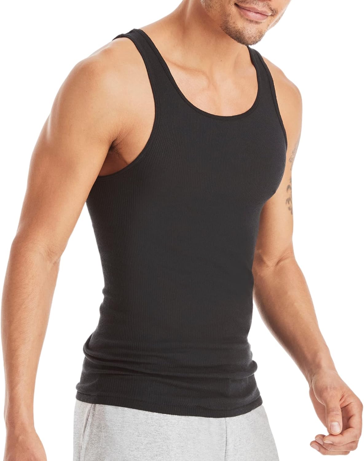 Hanes Men's Tank Undershirt Pack, Cotton Tank Undershirt, Moisture-Wicking, Breathable, White or Grey/Black, Multi-Pack