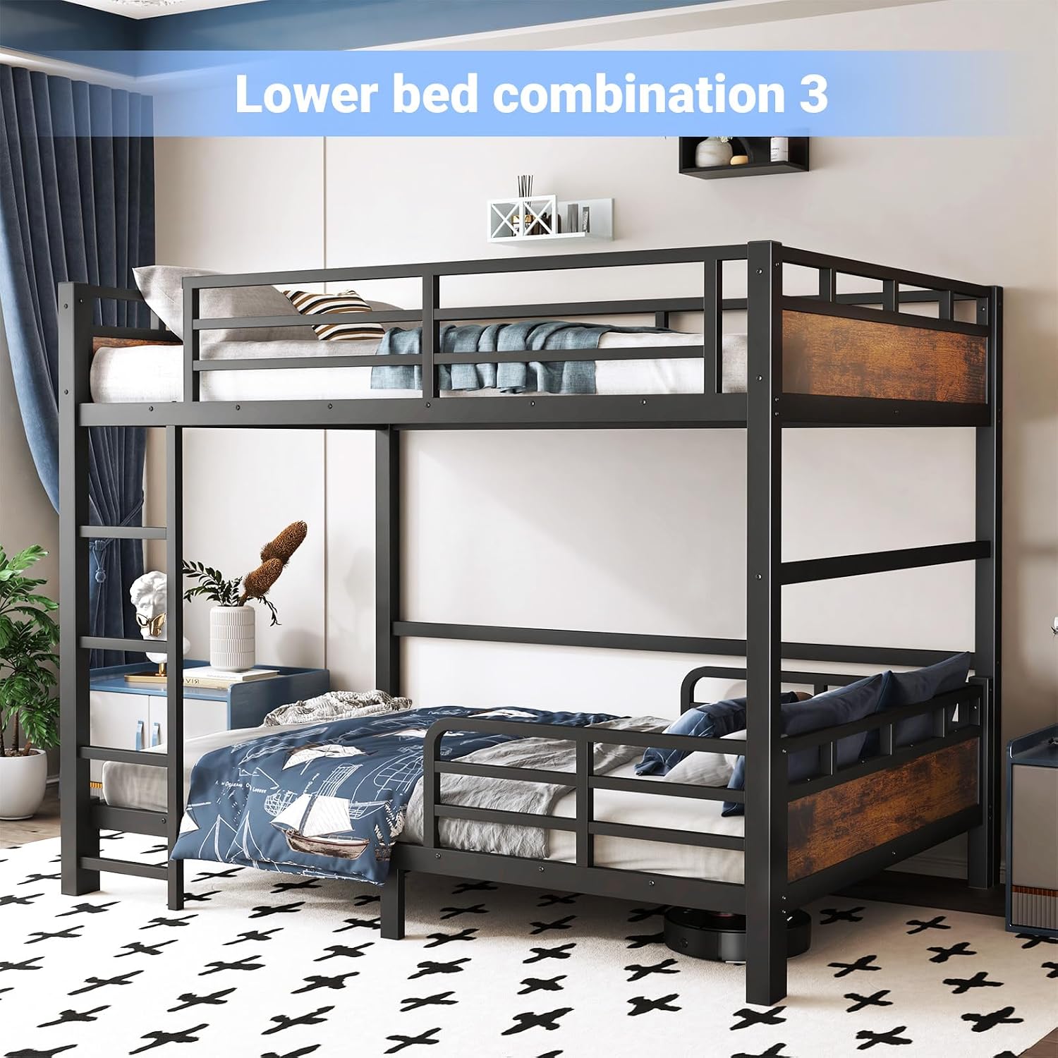 Full Over Full Bunk Bed, Convertible Metal Bunk Beds Can Separate into Loft Bed and Platform Bed, Heavy Duty Noise-Free Bed Frame with Safety Rails for Adults Teens Kids, Black