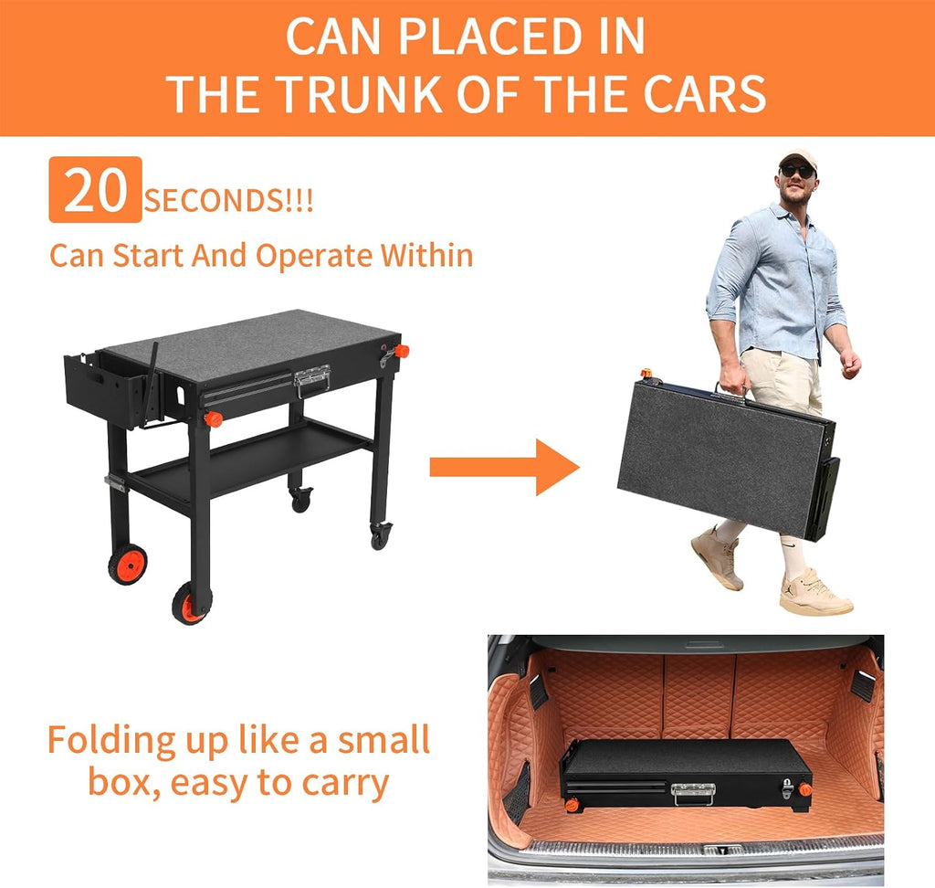 Blackstone Griddle Stand, Portable Outdoor Grill Table, Foldable Grill Cart With Wheels Fit 22 Inch or 17 Inch, Camping Folding Pizza Oven Tables Fit Ninja Grill and Weber，Blackstone Table