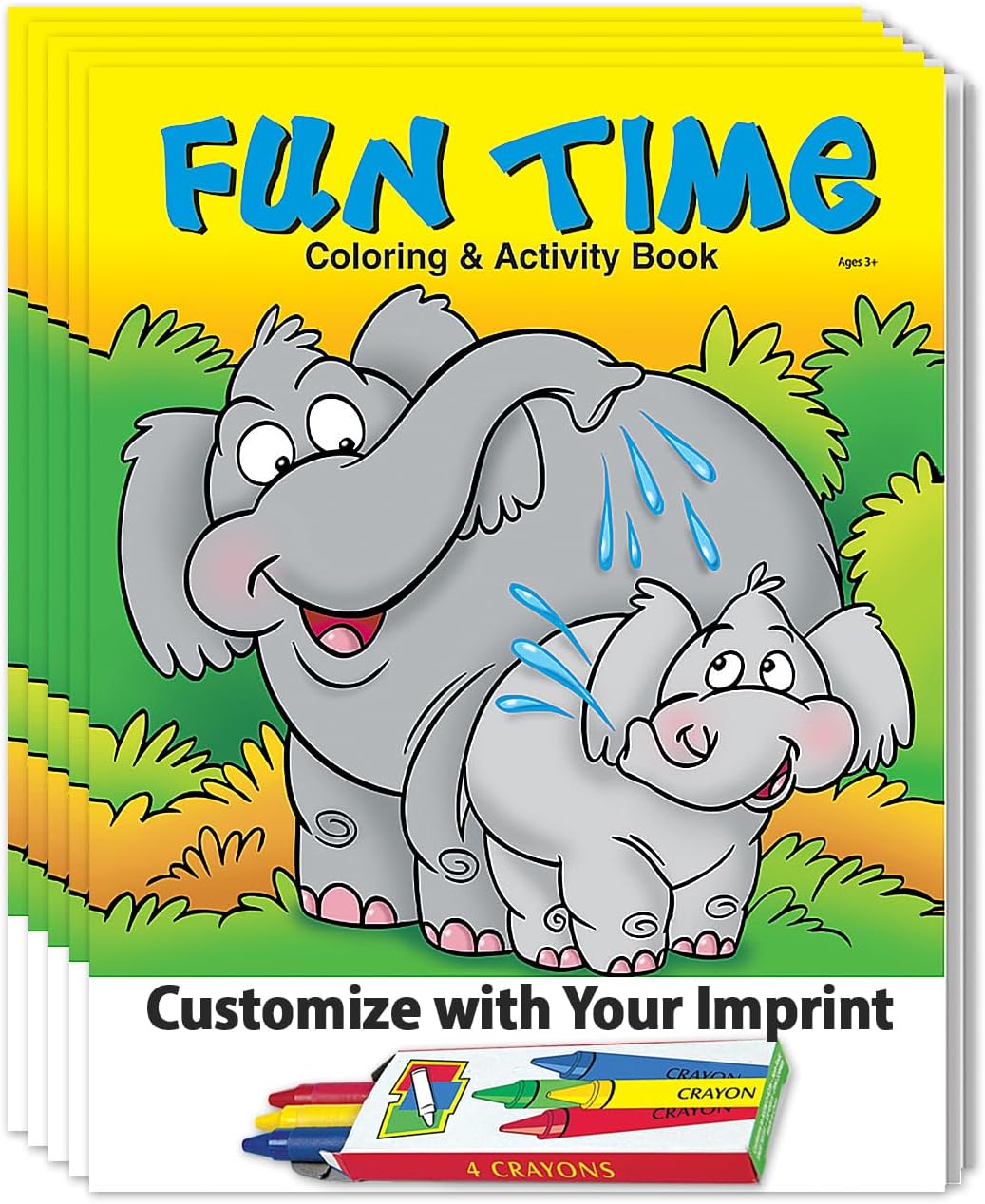 ZOCO – Fun Time – Custom Promotional Coloring Books (250 Bulk Pack, With Crayons) – Classroom Handout, Party Favors – Games, Puzzles, Activities for Kids