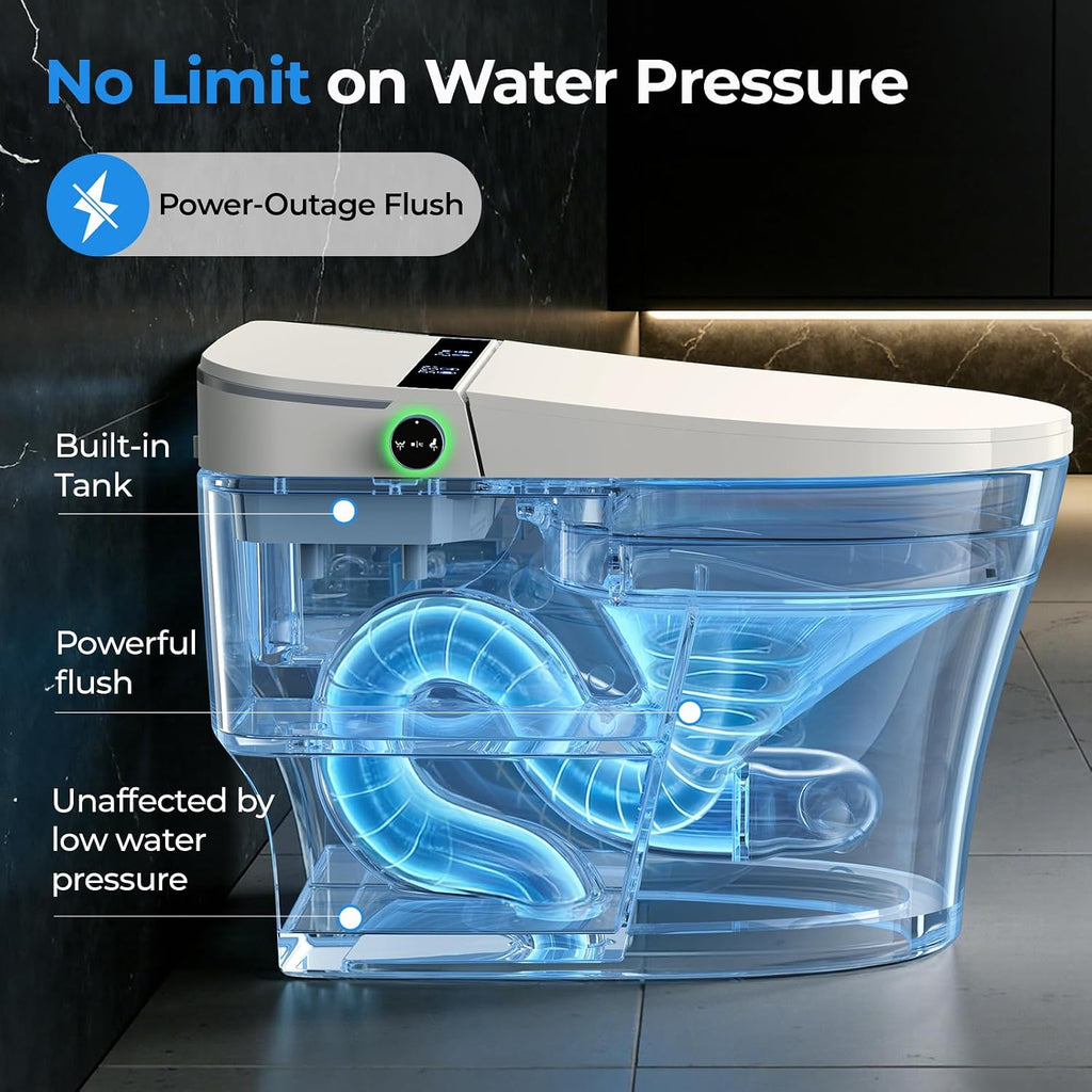 Smart Toilet With Built-in Tank Bidet, Heated Seat & Foot Sensor, Tankless Modern Elongated Electric Toilet with Warm Water Wash, Air Dryer, LED Display & 1.28 GPF