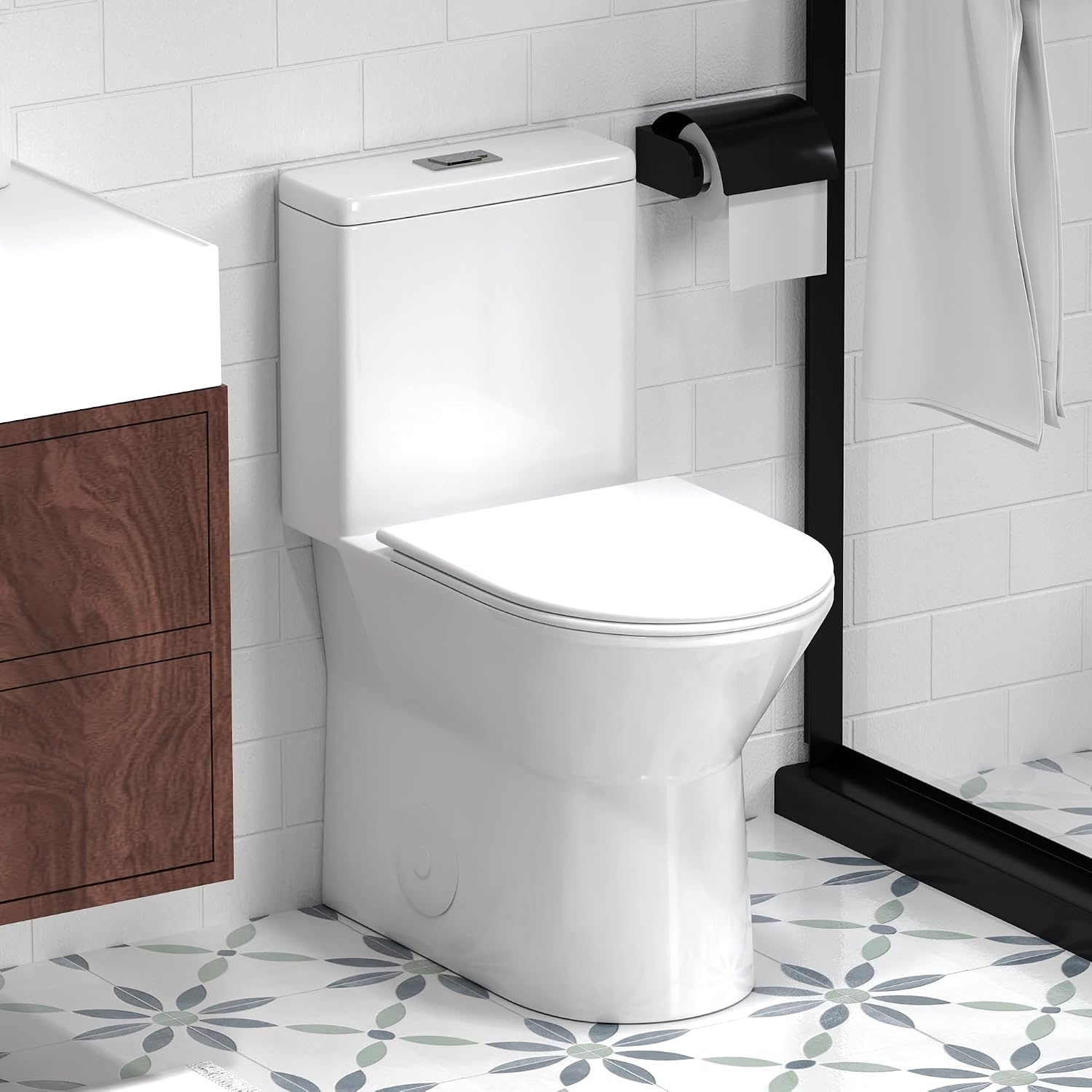 Elongated One Piece Toilet with Comfort Chair Seat ADA Height 17.3', Modern Toilets for Bathroom, Powerful Dual Flush 0.8/1.28 GPF, MAP 1000g Compact Toilet, 12' Rough-In, Standard White Toilet Bowl