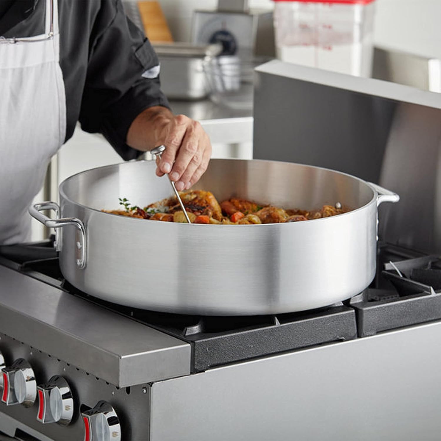 TrueCraftware- 24 qt. Aluminum Brazier Pot with Cover 6mm Thickness- Heavy Weight Cookware Braiser Pan Braising Pan Perfect Roasting Baking Sauteing Searing and Pan Frying Mirror-Finished
