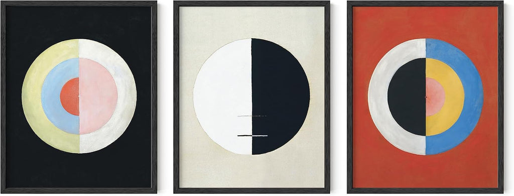HAUS AND HUES Abstract Wall Art - Set of 3 Geometric Wall Art Vintage Prints, Vintage Art, Modern Wall Decor Frameable Wall Art, Hilma af Klint Abstract Wall Art for Living Room (Black Frame, 16x20)