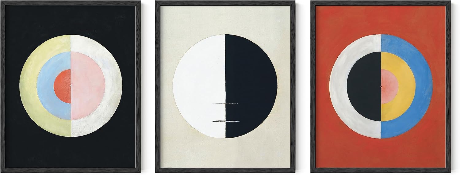 HAUS AND HUES Abstract Wall Art - Set of 3 Geometric Wall Art Vintage Prints, Vintage Art, Modern Wall Decor Frameable Wall Art, Hilma af Klint Abstract Wall Art for Living Room (Black Frame, 16x20)