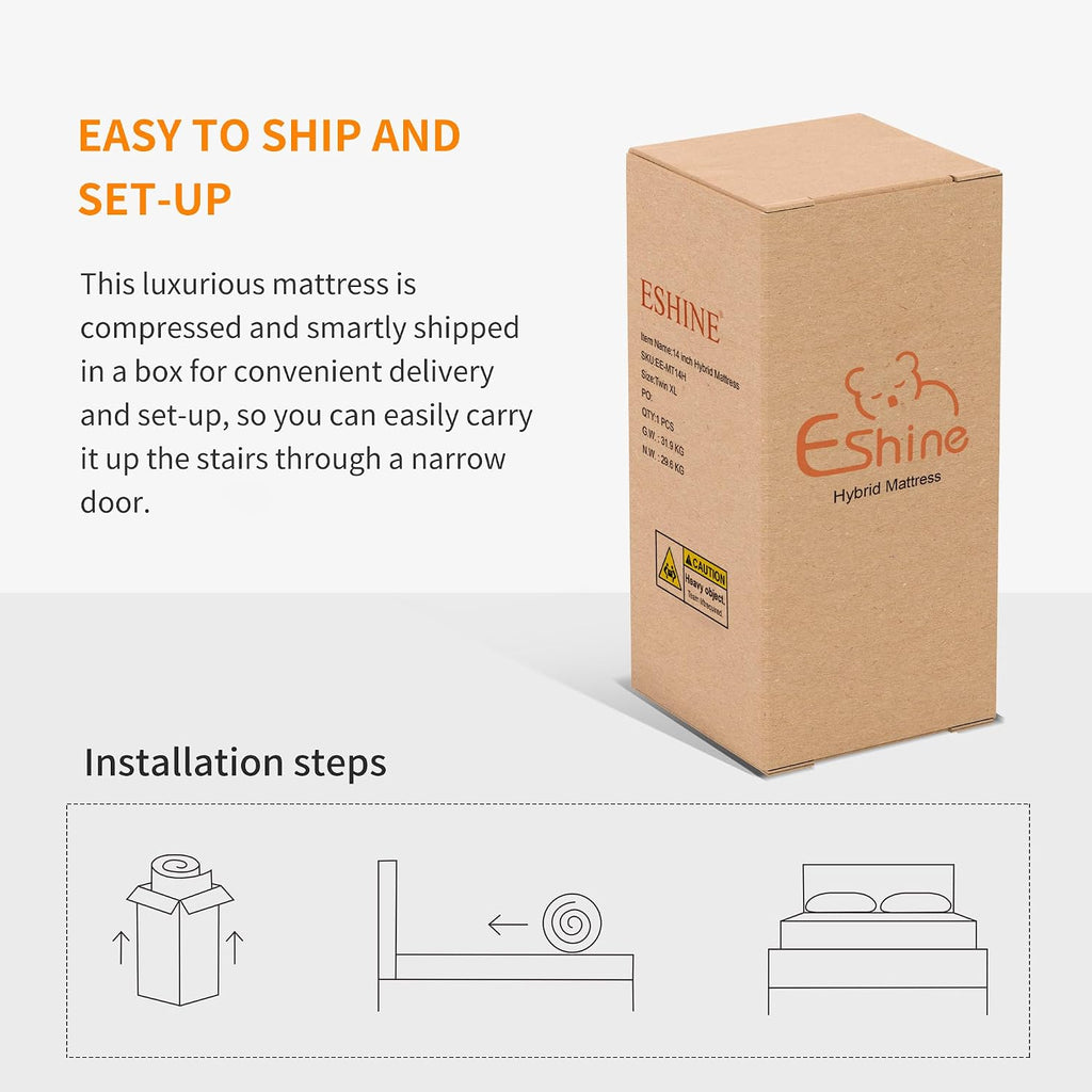 ESHINE Adjustable Bed Frame Split King + Luxury Gel Memory Foam Hybrid 12' Mattress(Medium), 5 Minutes Installation, Wireless Remote, APP Control, Head and Foot Incline, 2000 Series