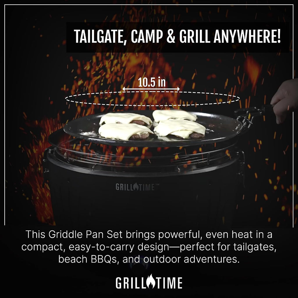GrillTime Tailgater GT Griddle Combo 13 Inch - Portable Grill with Enamel Griddle Pan, Great for Grilling Bacon, Fish, Pancakes, For Outdoor Tailgates and Camping - Blue