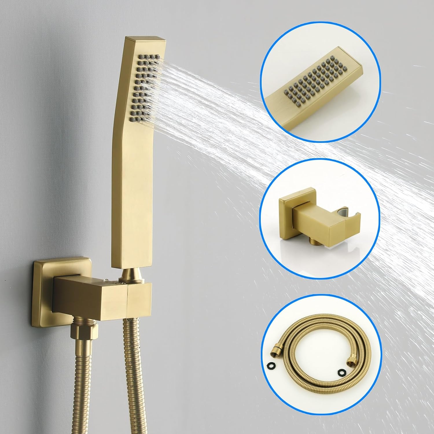 JOYWELL Shower Faucet Brushed Gold Shower System 8 Inches Rain Shower and Handheld Shower Combo,2-Function Pressure Balance Shower Fixtures,Included Shower Trim Kit