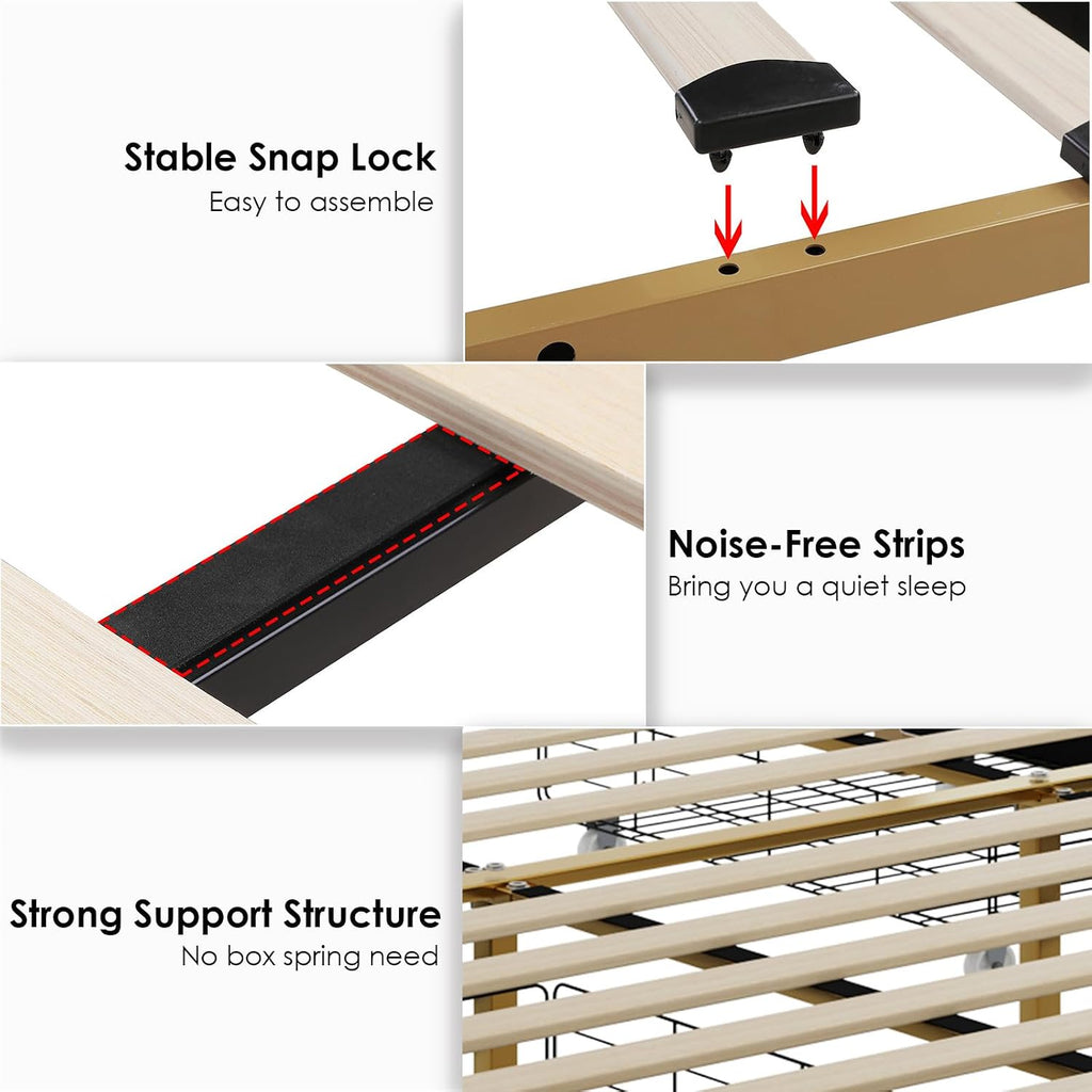 HIFIT King Upholstered Bed Frame with 4 Storage Drawers and Handmade Button Tufted Headboard, Modern Velvet King Size Platform Storage Bed with Solid Wooden Slat, No Box Spring Needed, Golden & Beige