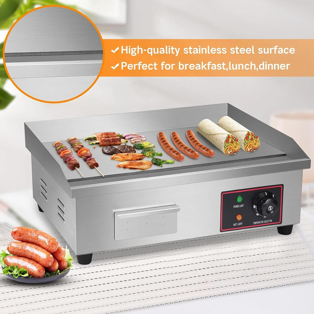 3000W Commercial Griddle, 22'X14' Electric Countertop Griddle Grill Flat Top Griddle Hot Plate Kitchen Stainless Steel Restaurant Grill