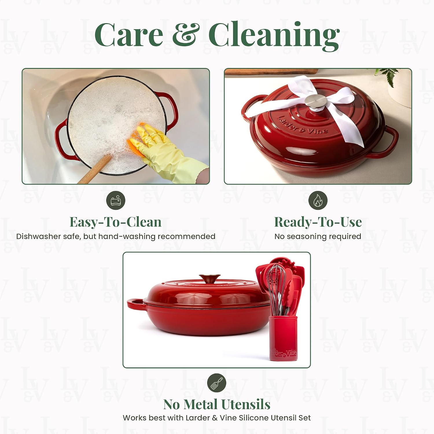 Larder & Vine Enameled Cast Iron Braiser | 3.6 qt Braiser Pan with Lid | Shallow Dutch Oven Compatible on All Cooktops | Casserole Dish Oven Safe to 500° F | Dual Handles | Cabernet