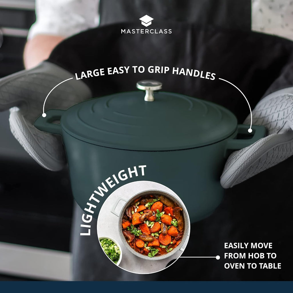 Master Class Large Casserole Dish with Lid, Lightweight Cast Aluminium, Induction Hob and Oven Safe, Hunter Green Colour, 5 Litre/28 cm