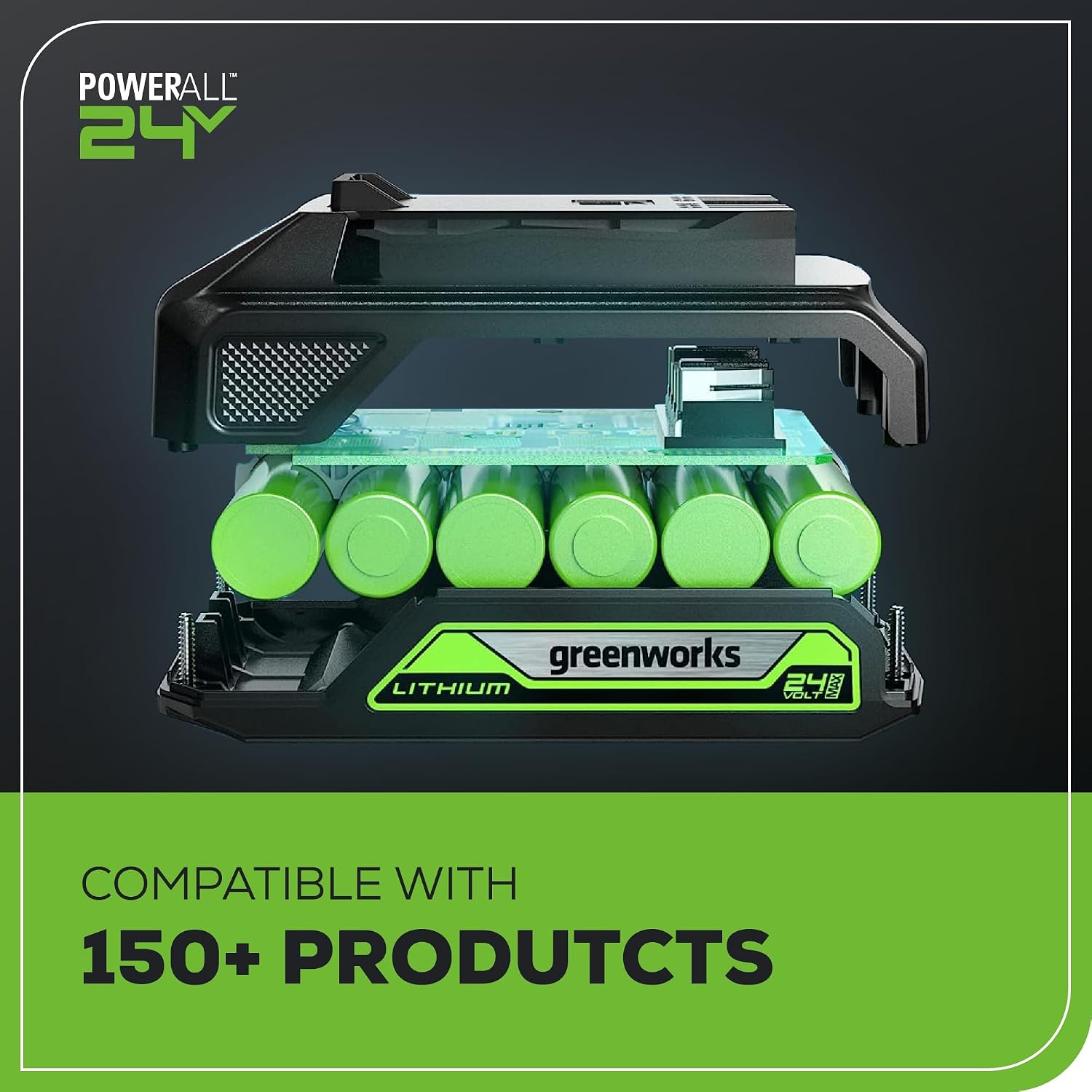 Greenworks 24V 10' (5-Speed) Fan (500 CFM), Hybrid (AC / DC), 2.0 Ah USB (Power Bank) Battery and Charger Included