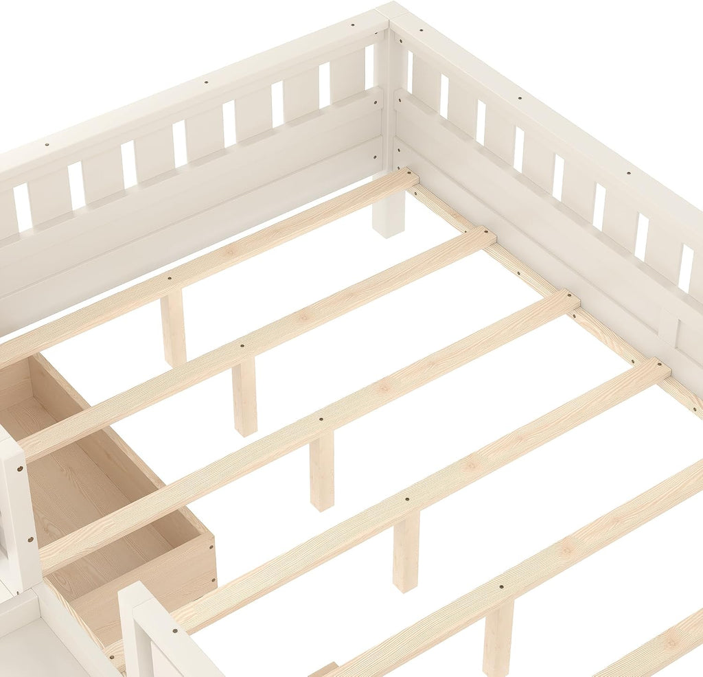Bellemave Queen Size Bed with Slats and Stairs