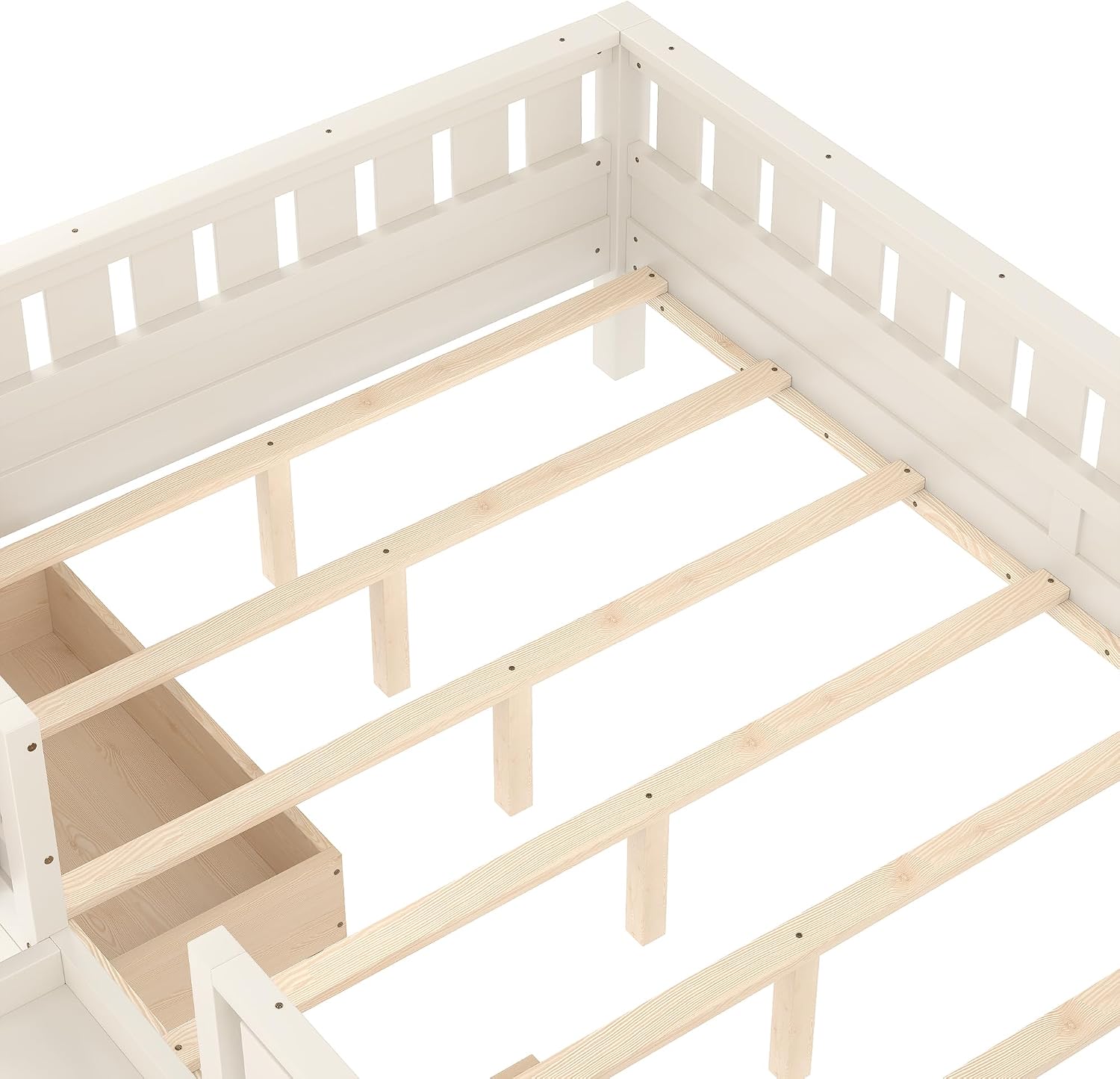 Bellemave Queen Size Bed with Slats and Stairs