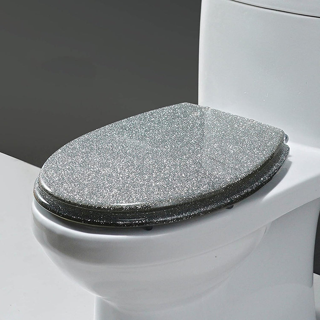 Toilet Seat Soft Close Toilet Seat Resin Glitter Toilet Seat, Sparkle Toilet Seat Cover Round Oval, Easy Installation, Soft Close Toilet Seat(Gold)
