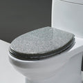 Glitter Resin Toilet Seat, Toilet Seat Cover Round, Resin Universal U/V/O Toilet Seat, Thicken Toilet Seat Slow Close,with Stainless Steel Hinge, Easy to Clean & Install (Silver)