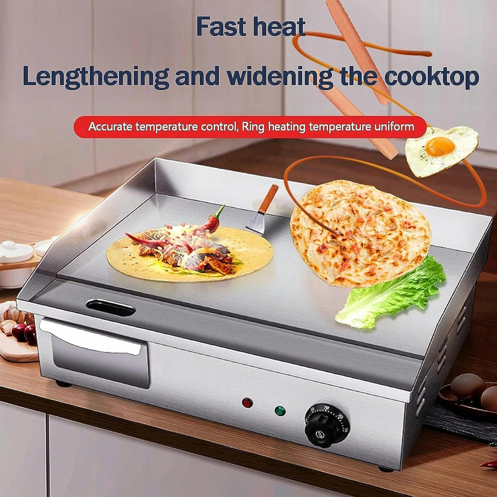 BaNbe Electric Griddle, Commercial Electric Flat Top Griddle Teppanyaki Stainless Steel Grill Adjustable Thermostatic Control, 122°F-572°F, Nonstick Countertop Hot Plate For Home Restaurant, 20240115