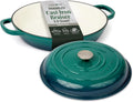 Larder & Vine Enameled Cast Iron Braiser | 3.6 qt Braiser Pan with Lid | Shallow Dutch Oven Compatible on All Cooktops | Casserole Dish Oven Safe to 500° F | Dual Handles | Bondi