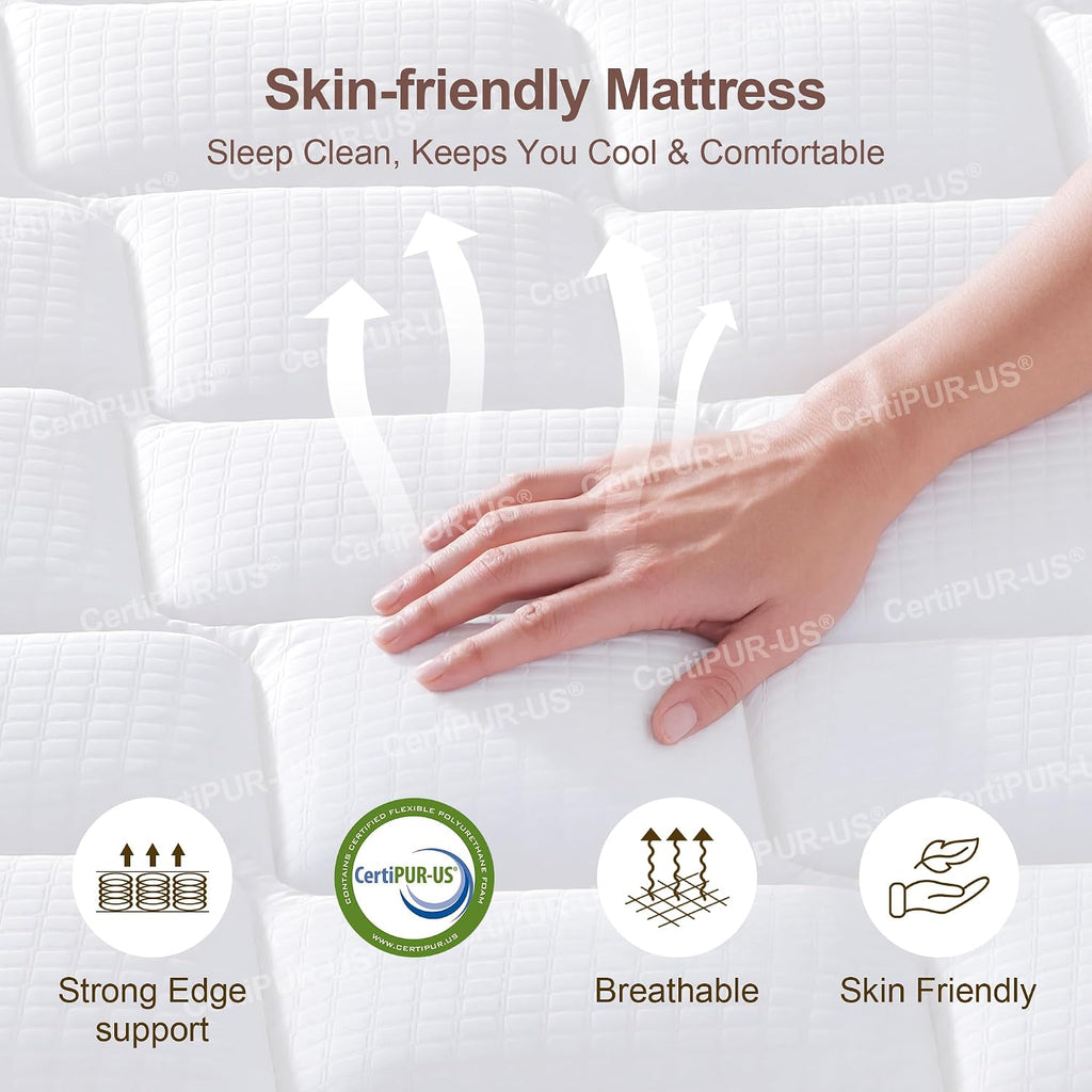 Dolonm Full Size Bamboo Bed Frame with 10' Mattress-Medium Hybrid Firm, Japanese Joinery Bed Frame and Mattress Set, Certipur-US Certified Pocket Spring, Pressure Relief, and Motion Isolation（Walnut