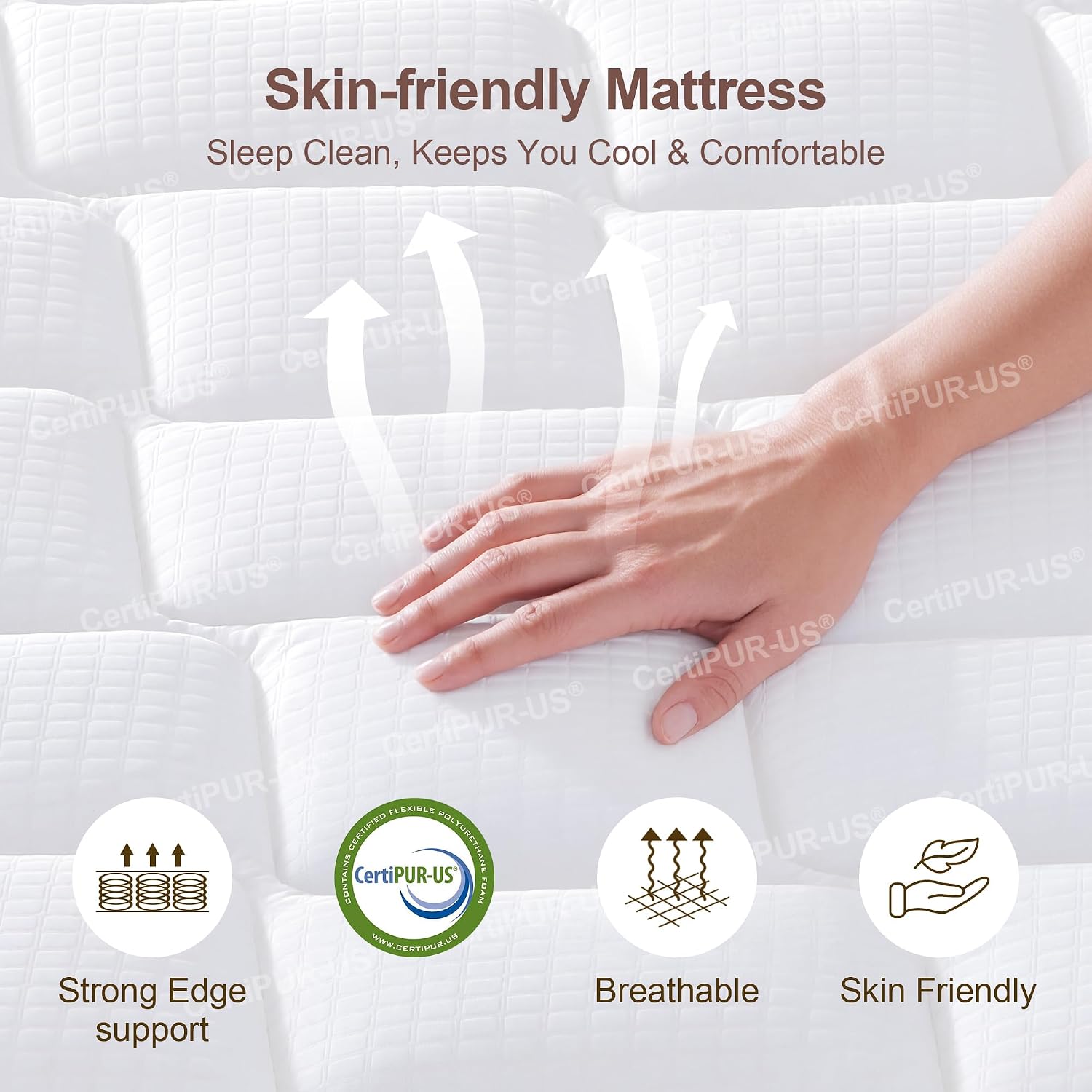 Dolonm Full Size Bamboo Bed Frame with 10' Mattress-Medium Hybrid Firm, Japanese Joinery Bed Frame and Mattress Set, Certipur-US Certified Pocket Spring, Pressure Relief, and Motion Isolation（Walnut